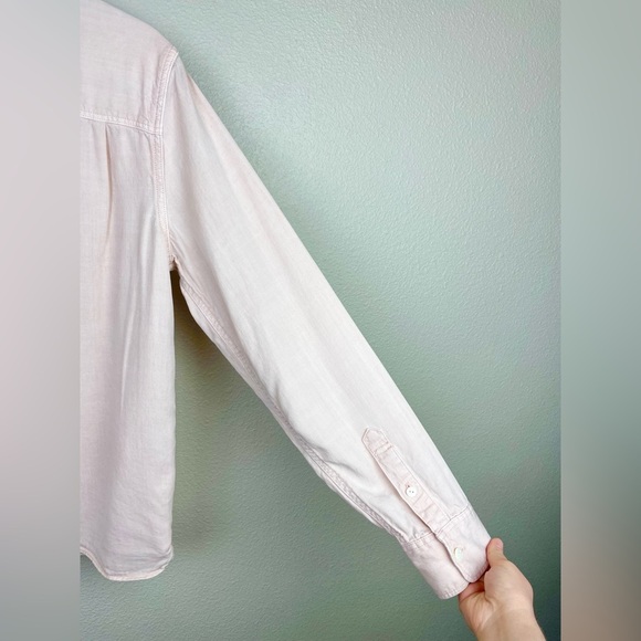 FAHERTY Women's Large Tried & True Chambray Shirt Peach Whip Collar Linen Blend - Picture 13 of 16